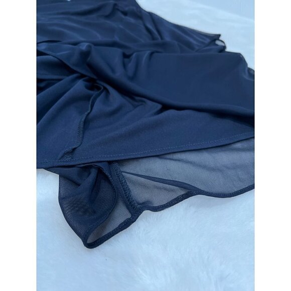 New Xscape Size 18 Beaded Short Sleeve Chiffon Sheath Dress Navy *Thread Pulls* - Picture 9 of 16